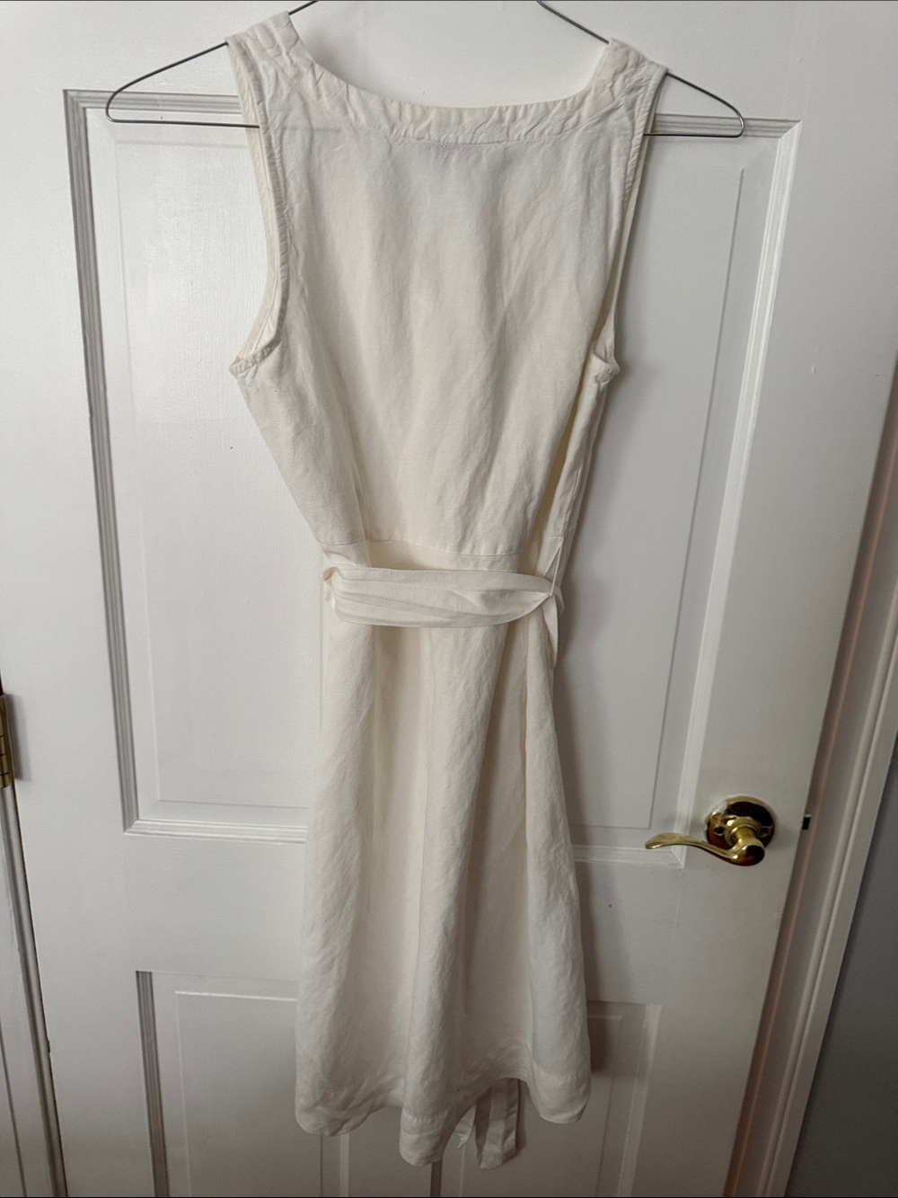 LOFT Cream Button-Front Midi Dress with Waist Tie - Picture 3 of 5